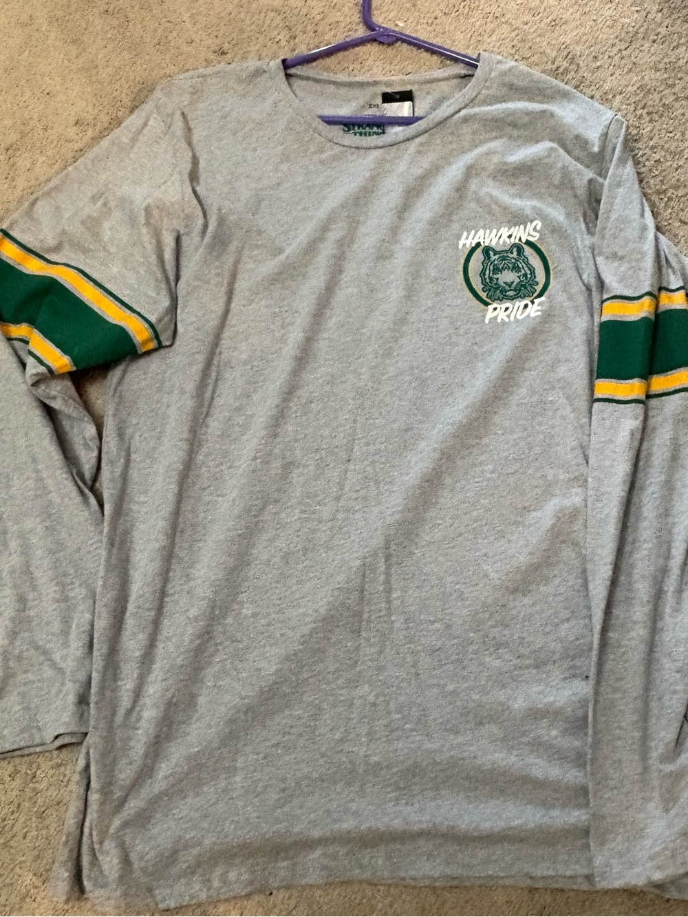 Stranger Things HawkinsPride' Long Sleeve Tee with Green & Yellow Sleeve Stripes